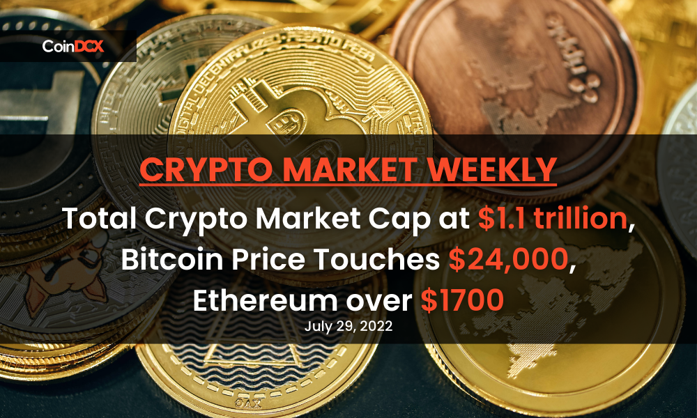 Crypto Market Weekly: Total Crypto Market Cap at $1.1 trillion, Bitcoin Price Touches $24,000, Ethereum over $1700