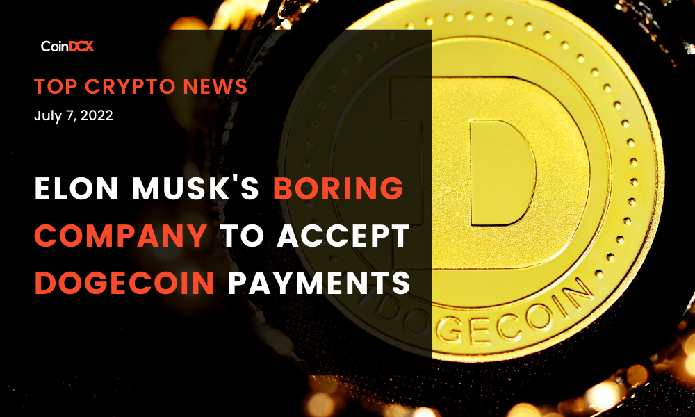 Top Crypto News: Elon Musk's Boring Company to Accept Dogecoin Payments